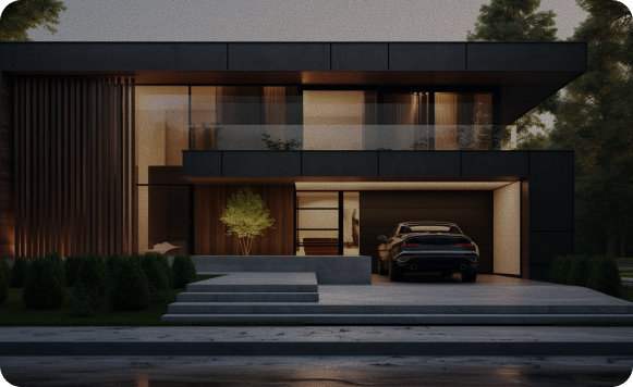 Luxury Modern Home with Garage at Dusk